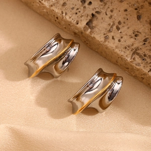 Knight Helmet Stud Earrings 18K Gold Plated Stainless Steel Irregular Wave Geometric Two Tone Modern Minimalist For Women