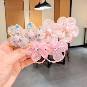 Set de 3 lindos coleteros de flores para niñas con diseños de flores de malla rosa y azul