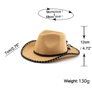 Brauner Western-Cowboyhut Maße mit 56-58cm Umfang und einer 7cm breiten Krempe