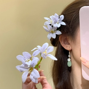 Pic À Cheveux Fleur En Tissu Fait Main Pour Femmes Style Chinois Élégant Épingle À Cheveux Florale Gouttes De Rosée Alliage