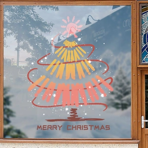 Sticker de vitre sapin de Noël doré avec vœux de Merry Christmas pour décoration festive