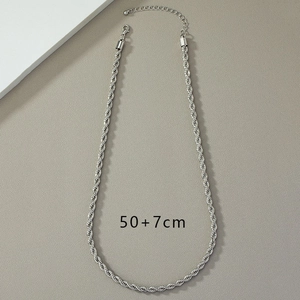 Detail of silver rope chain necklace with lobster clasp and adjustable 50+7cm extension