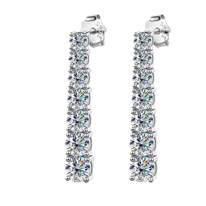 Elegant S925 silver long tassel earrings with sparkling moissanite stones on white background