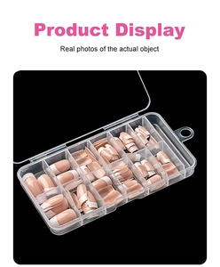 Classic French tip short square press-on nails set in a 15-grid transparent organizer box