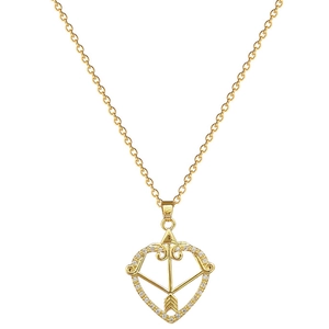 Luxurious gold heart cupid pendant necklace with shimmering crystals on a titanium steel chain
