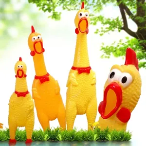 Screaming Chicken Toy Rubber Squeaky Novelty Gag Gift Stress Relief Yellow Funny For Kids Adults Pets Squeeze To Scream