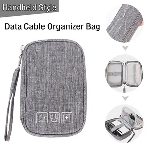 Waterproof grey electronic organizer bag with handle and internal mesh pockets