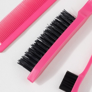 3-piece professional hair styling set with rose pink teasing comb and edge control brushes