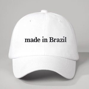 Classic white cotton baseball cap featuring black Made in Brazil embroidery detail