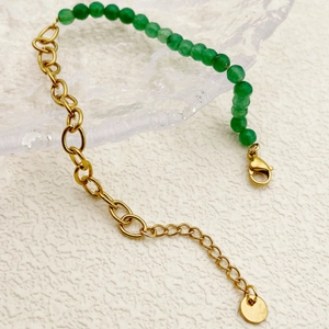 Elegant minimalist green crystal bead and gold chain spliced bracelet for women
