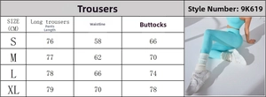 Tableau des tailles pour leggings de yoga sans couture avec longueur, taille et hanches