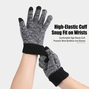 Winter thermal knit gloves with touchscreen fingers and thick elastic ribbed cuffs
