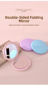 Miroirs de voyage pliables à double face en teintes pastel rose, violet et bleu