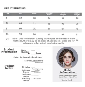 Detailed size guide and measurements table for the ruffled lace A-line tiered dress