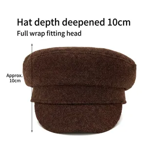 Casquette gavroche en cachemire marron foncé avec calotte profonde de 10 cm pour femmes