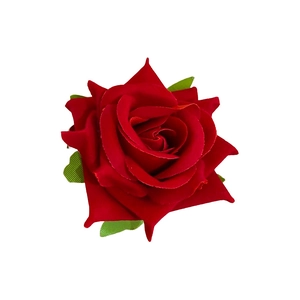 Sweet red fabric rose flower hair clip with green leaves for elegant spring summer hairstyles