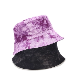 Cappelli alla pescatora tie-dye stile street in viola e nero con tesa cucita