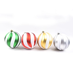 15cm striped Christmas ornaments set in red, green, gold and silver finishes