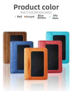 Litchi texture PU leather card holder displayed in five vibrant colors with clear window