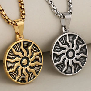 Vintage punk sun god flame stainless steel pendant necklace in gold and silver finish