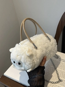 Simpatica borsa a tracolla in peluche a pecora bianca con catena in metallo