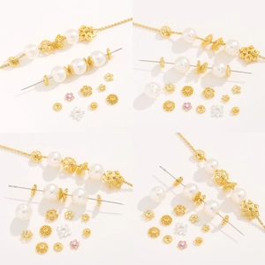 DIY jewelry kit with 18K gold plated flower spacers and pearls for handmade bracelets