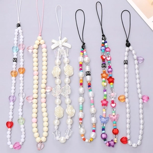 Cordón de Teléfono de Cuentas Hecho a Mano Corazón Estrella Oso Flor Correa de Muñeca Anti-Pérdida Mujer Joyería