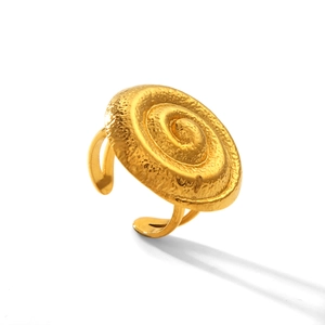 18K gold plated stainless steel spiral ring with a hammered texture and open design