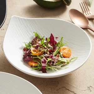 Irregular Ceramic Salad Bowl Quicksand Texture Porcelain Fruit Dessert Serving Dish Japanese Minimalist Kitchen Tableware