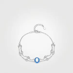 925 Sterling Silver Gradient Enamel Oval Opal Layered Chain Bracelet For Women Exquisite Rhinestone Inlaid Fine Jewelry Gift