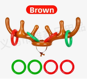 Inflatable reindeer antler hat with red and green toss rings for Christmas games