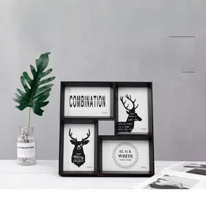 Detail of a 4x6 inch four-slot collage picture frame with a dark wood finish display