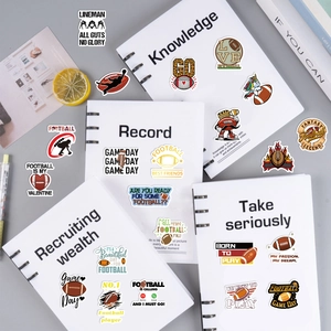 Detail of American football stickers on white notebooks with clear waterproof patterns