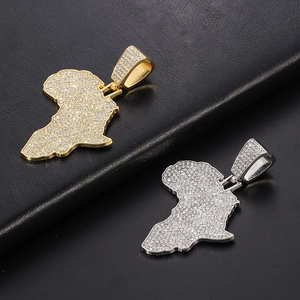 Africa Map Pendant Necklace Alloy Rhinestone Iced Out Hip Hop Style Jewelry For Men Women Cuban Chain