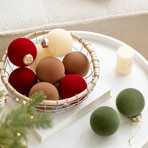 Flocked Christmas Ball Ornaments Velvet Texture Wine Red Green Creamy White Coffee For Xmas Tree Holiday Party Decor