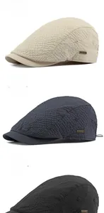 Three-color comparison of breathable summer berets in beige, navy blue, and black