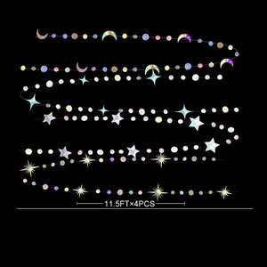 Iridescent star and moon garland set with laser reflective film for party decoration