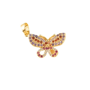 Minimalist gold butterfly pendant with multicolor micro-pave crystals for jewelry making