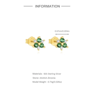 Detailed size and material specification of 925 silver green zircon flower stud earring