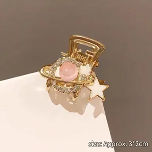 Molla per capelli a pianeta dorata con perla rosa e stelle, circa 3x2cm