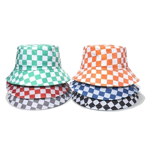Bucket Hat Retro Checkerboard Pattern Polyester Sun Protection Casual Street Style Sunshade Fisherman Basin Hat For Women