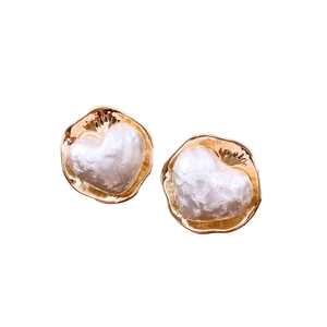 Boucles d'oreilles cœur perle baroque plaquées or 16K, style vintage français
