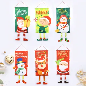 Christmas Hanging Banner Polyester Cartoon Santa Snowman Reindeer Elf Wall Door Decor Long Legs Funny Holiday Ornament