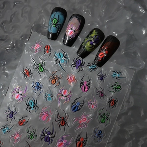 Colorful 3D cat eye spider nail stickers with metallic gold foil for Halloween style