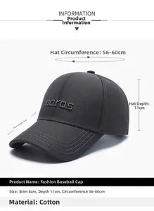 Dettaglio dimensioni del cappellino da baseball in cotone grigio scuro con ricamo