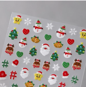 Detail of 3D Christmas nail stickers with Santa Claus, snowmen and reindeer motifs