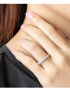 Detailed view of a 925 sterling silver eternity ring with sparkling Moissanite stones