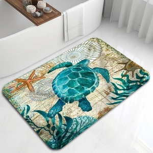 Absorbent diatomite bath mat with vintage turtle and nautical map design for bathroom