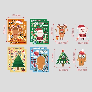 Detailed dimensions of DIY Christmas stickers featuring Santa, Reindeer and Ginger Man
