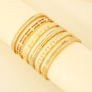 Luxe 18K gold plated stainless steel geometric bangles with rhinestones for women